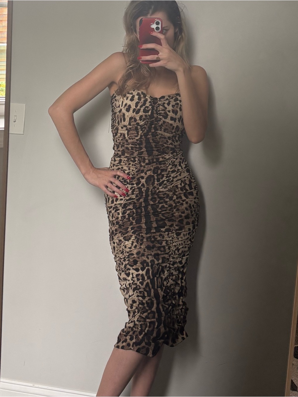 NWT Dolce & Gabbana Leopard-Print Spaghetti-Strap Midi Dress in Brown and Black